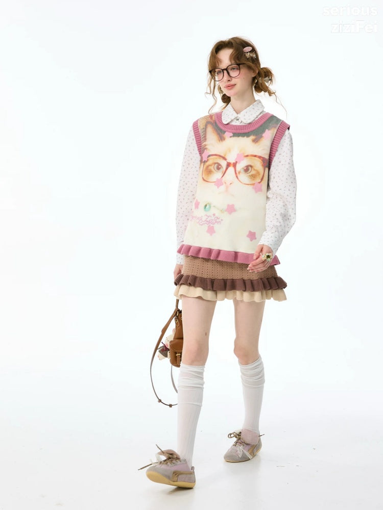 Pink Stars Dot Collegiate Style Plush Doll Cat Vest【s0000018427】