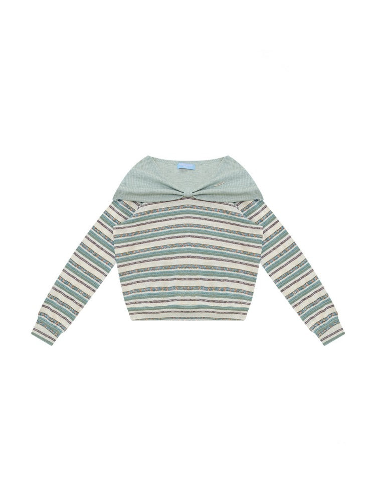 Pastoral Fragment Design Slimming Green Stripe Long-Sleeve Knit Tops【s0000018432】