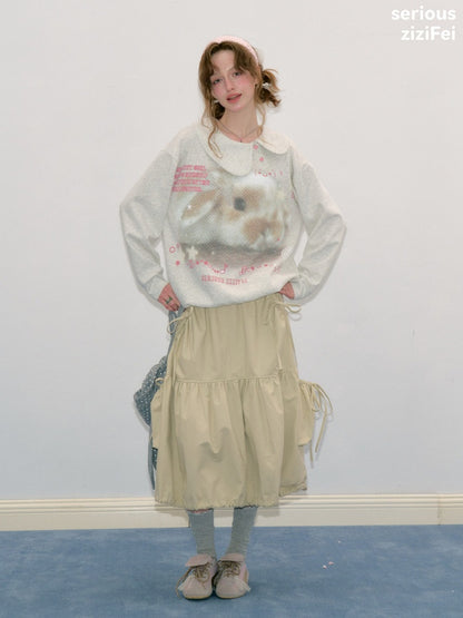 Bunny Print Polka Dot Doll Diagonal Light Gray Slimming Sweatshirt【s0000018434】