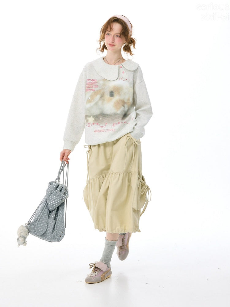 Bunny Print Polka Dot Doll Diagonal Light Gray Slimming Sweatshirt【s0000018434】