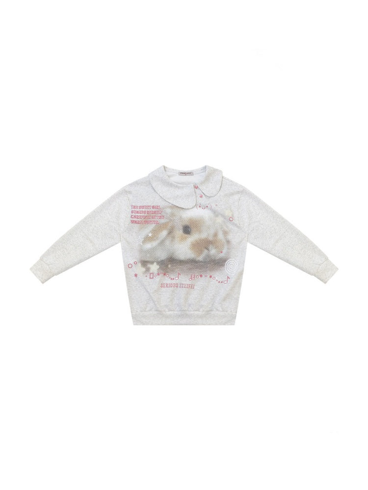 Bunny Print Polka Dot Doll Diagonal Light Gray Slimming Sweatshirt【s0000018434】