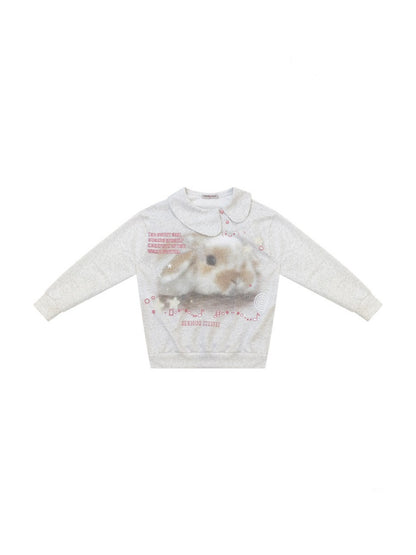 Bunny Print Polka Dot Doll Diagonal Light Gray Slimming Sweatshirt【s0000018434】