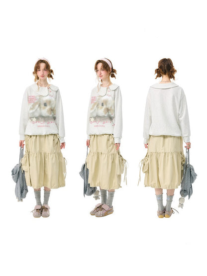 Bunny Print Polka Dot Doll Diagonal Light Gray Slimming Sweatshirt【s0000018434】