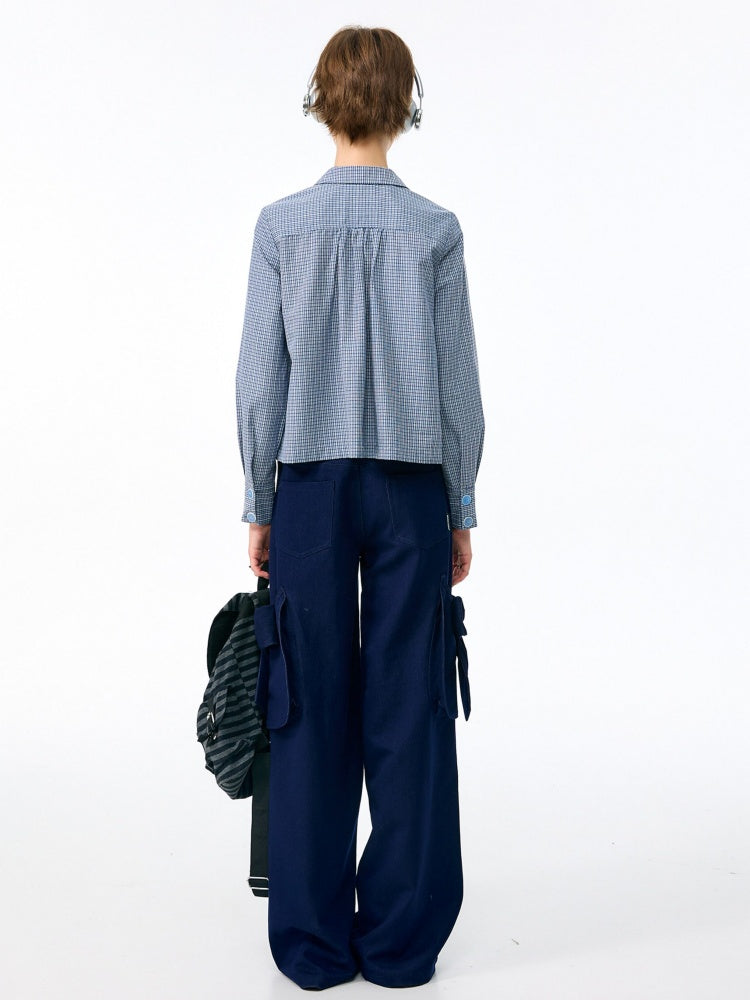 3D Bow Pocket High-waisted Slimming Navy Wide-Leg Workwear Casual Pants【s0000018437】