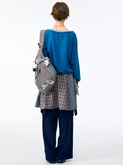 3D Bow Pocket High-waisted Slimming Navy Wide-Leg Workwear Casual Pants【s0000018437】