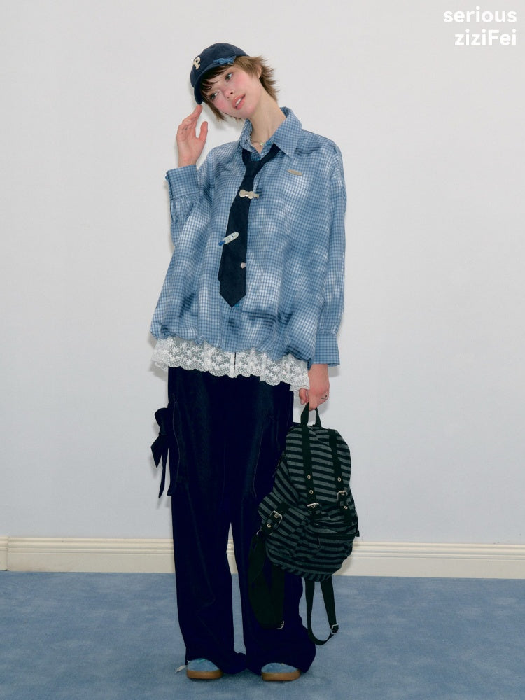 3D Bow Pocket High-waisted Slimming Navy Wide-Leg Workwear Casual Pants【s0000018437】