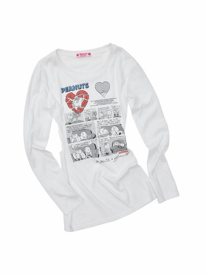 1JINN STUDIO x Snoopy Collaboration Retro Comic Print Cut Out Waist Revealing Long Sleeve T-Shirt【s0000018143】