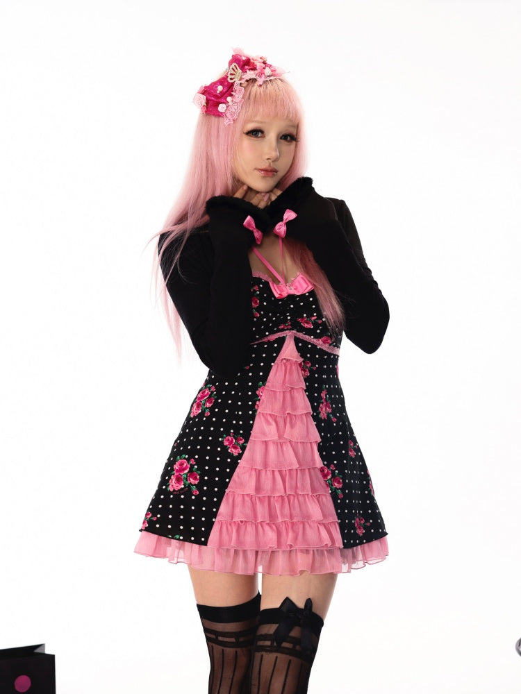 Rose Window Gal Polka Dot Vintage Princess-Style Strapless Halter Dress【s0000018443】