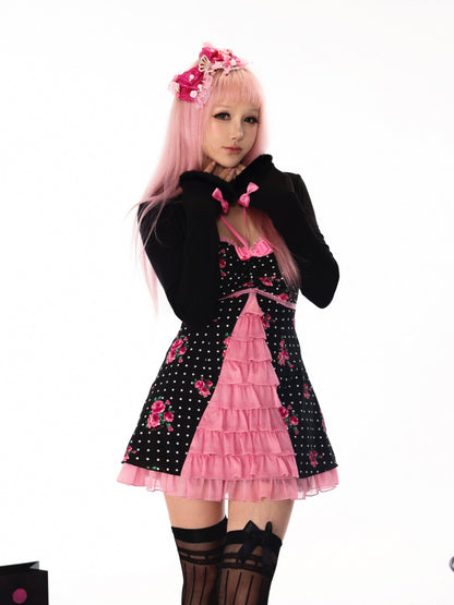 Rose Window Gal Polka Dot Vintage Princess-Style Strapless Halter Dress【s0000018443】