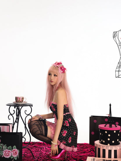Rose Window Gal Polka Dot Vintage Princess-Style Strapless Halter Dress【s0000018443】