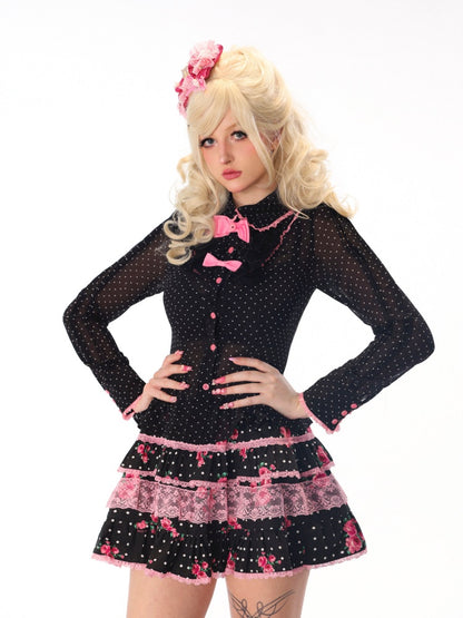 Polka Dot Rose Gal Style Fluffy Cake Slim-Fit Princess Mini Skirt【s0000018444】