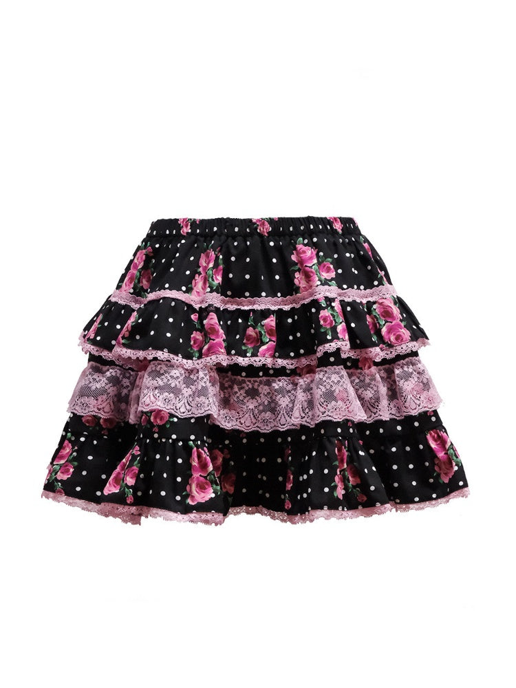 Polka Dot Rose Gal Style Fluffy Cake Slim-Fit Princess Mini Skirt【s0000018444】