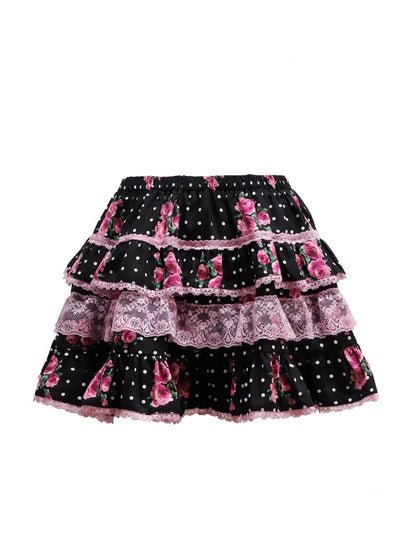 Polka Dot Rose Gal Style Fluffy Cake Slim-Fit Princess Mini Skirt【s0000018444】