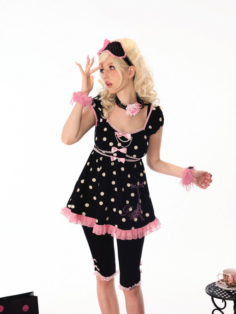 Butt Curtain Slim Fit Lace Bow Leggings【s0000018447】
