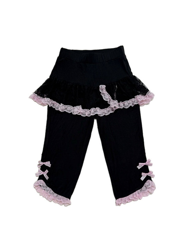 Butt Curtain Slim Fit Lace Bow Leggings【s0000018447】
