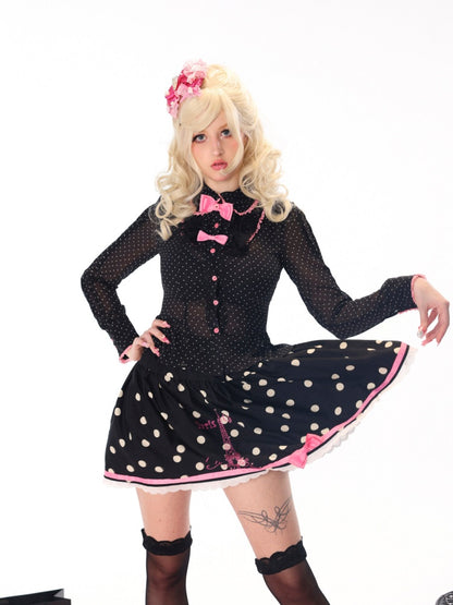 Shining Paris Rhinestone Eiffel Tower Print Polka Dot Vintage Cute Skirt【s0000018449】