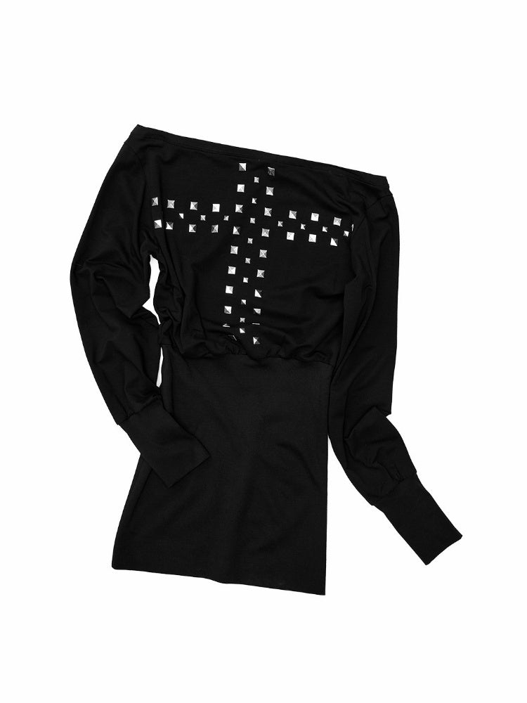 American Heavy-Duty Handmade Cross Rivet Asymmetrical Hip-Hugging Sweatshirt Slim Fit Dress【s0000018144】