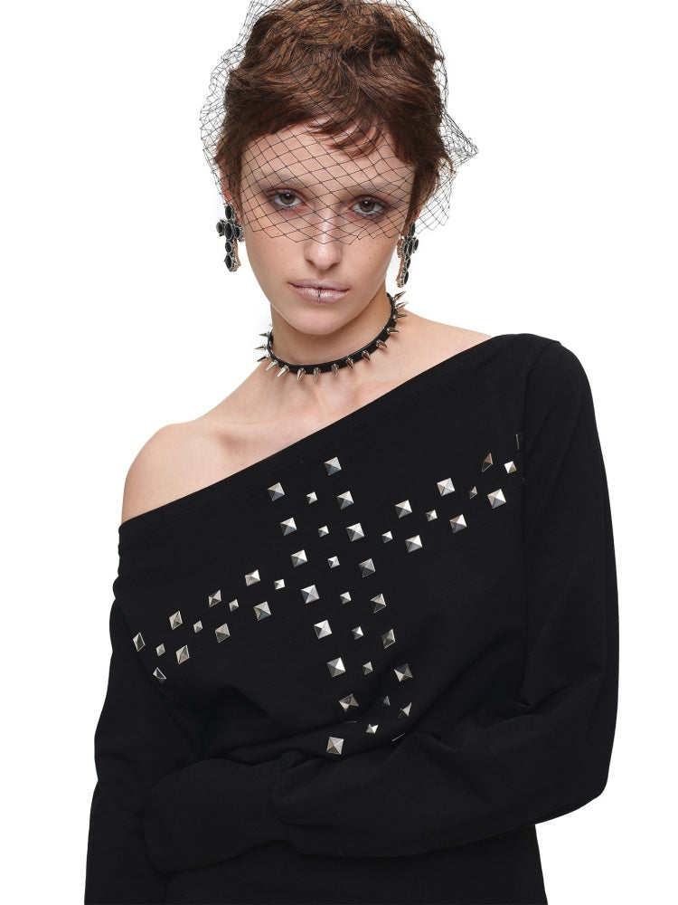 American Heavy-Duty Handmade Cross Rivet Asymmetrical Hip-Hugging Sweatshirt Slim Fit Dress【s0000018144】