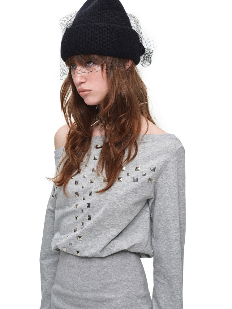 American Heavy-Duty Handmade Cross Rivet Asymmetrical Hip-Hugging Sweatshirt Slim Fit Dress【s0000018144】