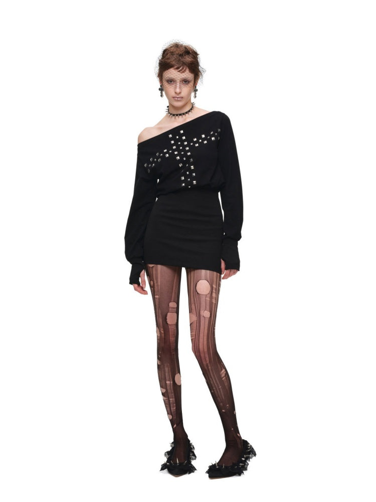 American Heavy-Duty Handmade Cross Rivet Asymmetrical Hip-Hugging Sweatshirt Slim Fit Dress【s0000018144】