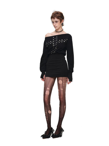 American Heavy-Duty Handmade Cross Rivet Asymmetrical Hip-Hugging Sweatshirt Slim Fit Dress【s0000018144】
