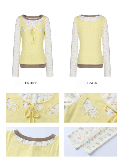 Yellow Angel Embroidery Fake Three-Piece Long-Sleeve T-Shirt【s0000018450】