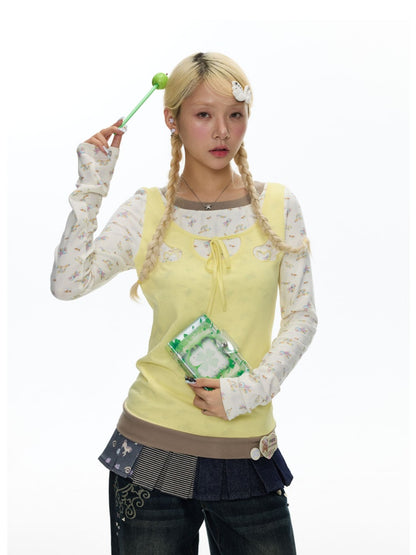 Yellow Angel Embroidery Fake Three-Piece Long-Sleeve T-Shirt【s0000018450】