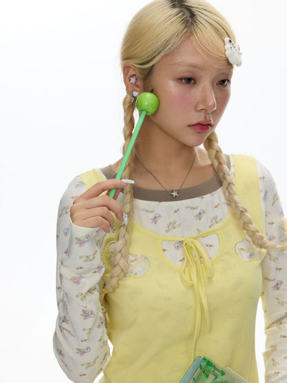 Yellow Angel Embroidery Fake Three-Piece Long-Sleeve T-Shirt【s0000018450】