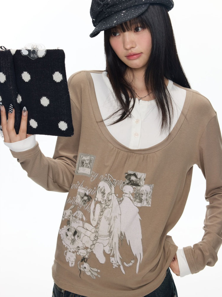 Fake Two-Piece Casual Preppy Long-Sleeve T-Shirt【s0000018452】