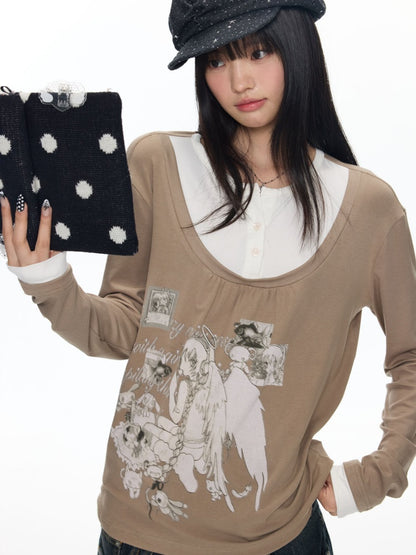 Fake Two-Piece Casual Preppy Long-Sleeve T-Shirt【s0000018452】