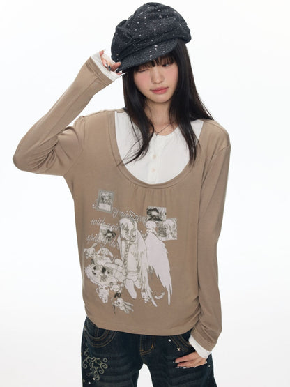 Fake Two-Piece Casual Preppy Long-Sleeve T-Shirt【s0000018452】