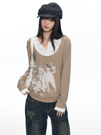 Fake Two-Piece Casual Preppy Long-Sleeve T-Shirt【s0000018452】