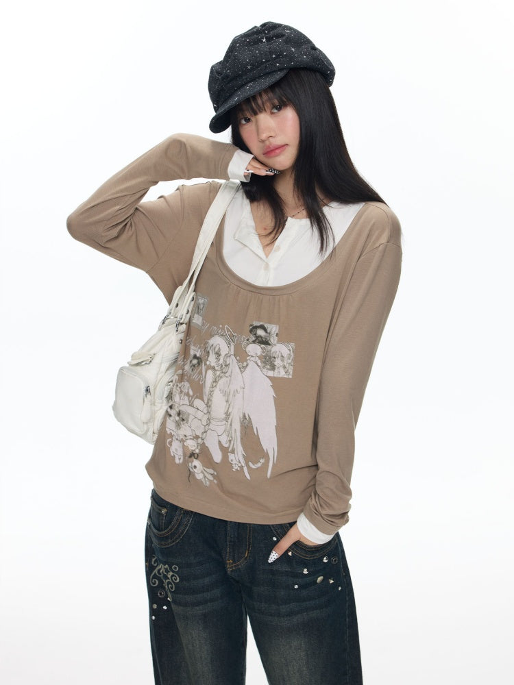 Fake Two-Piece Casual Preppy Long-Sleeve T-Shirt【s0000018452】