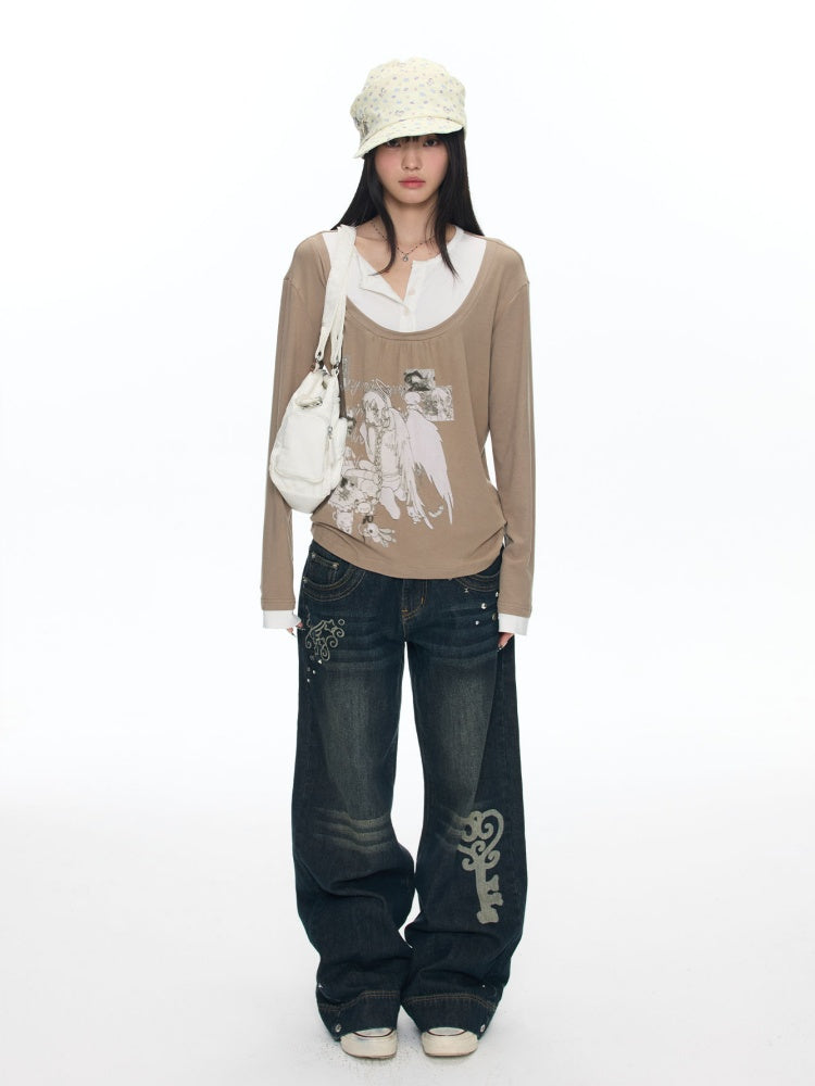 Fake Two-Piece Casual Preppy Long-Sleeve T-Shirt【s0000018452】
