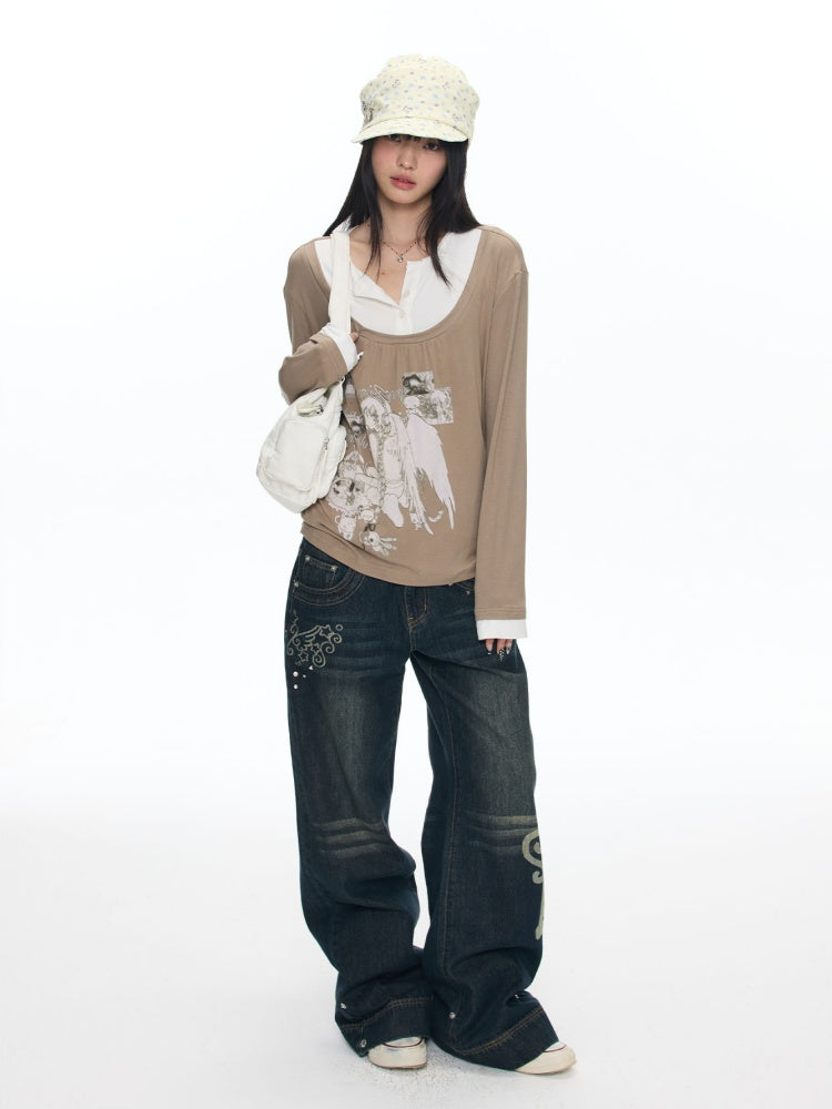 Fake Two-Piece Casual Preppy Long-Sleeve T-Shirt【s0000018452】