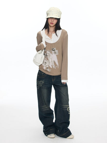 Fake Two-Piece Casual Preppy Long-Sleeve T-Shirt【s0000018452】
