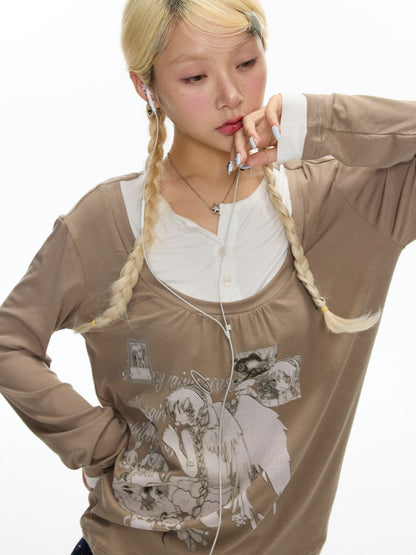 Fake Two-Piece Casual Preppy Long-Sleeve T-Shirt【s0000018452】