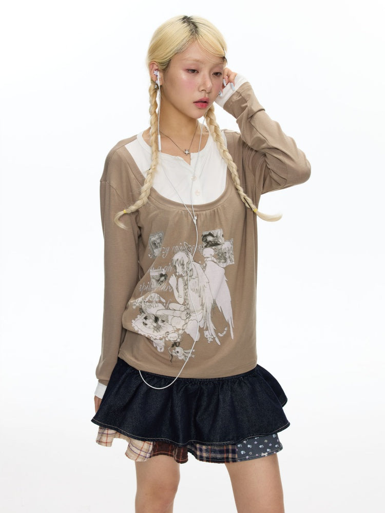Fake Two-Piece Casual Preppy Long-Sleeve T-Shirt【s0000018452】