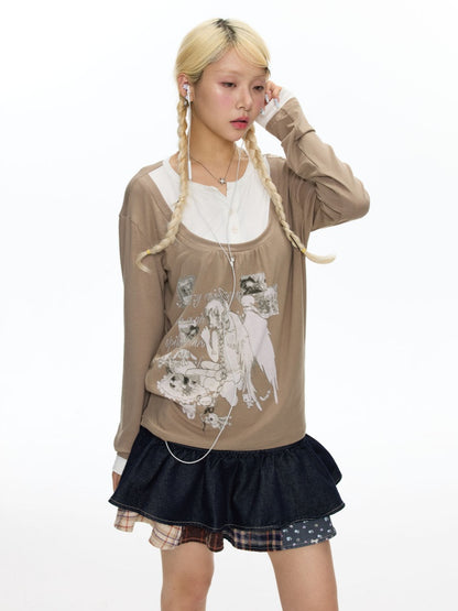 Fake Two-Piece Casual Preppy Long-Sleeve T-Shirt【s0000018452】