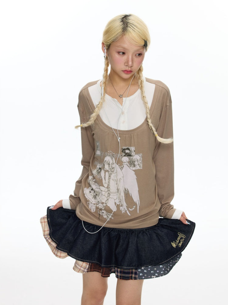 Fake Two-Piece Casual Preppy Long-Sleeve T-Shirt【s0000018452】
