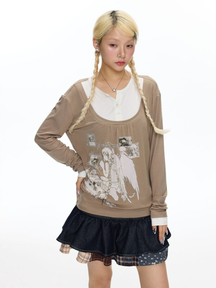 Fake Two-Piece Casual Preppy Long-Sleeve T-Shirt【s0000018452】