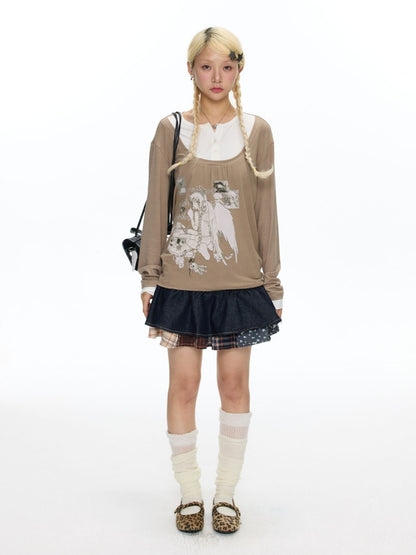 Fake Two-Piece Casual Preppy Long-Sleeve T-Shirt【s0000018452】