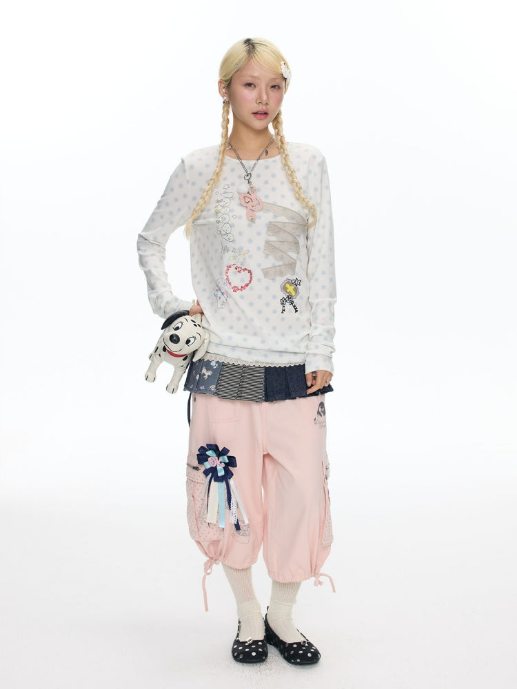Polka Dot College Lace Long-Sleeve T-Shirt【s0000018455】