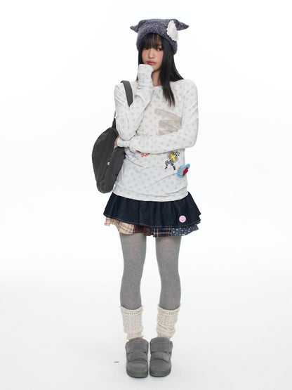 Polka Dot College Lace Long-Sleeve T-Shirt【s0000018455】