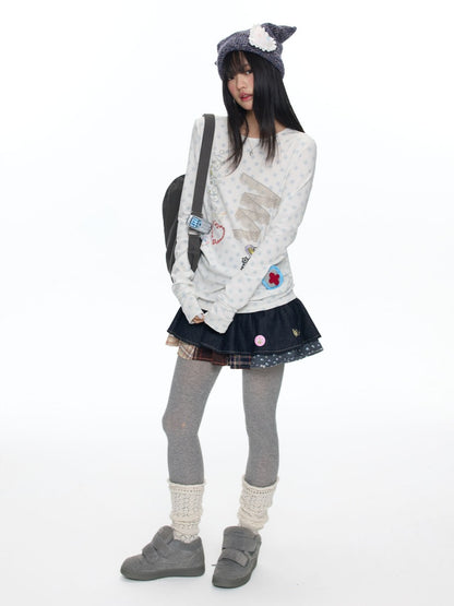 Polka Dot College Lace Long-Sleeve T-Shirt【s0000018455】
