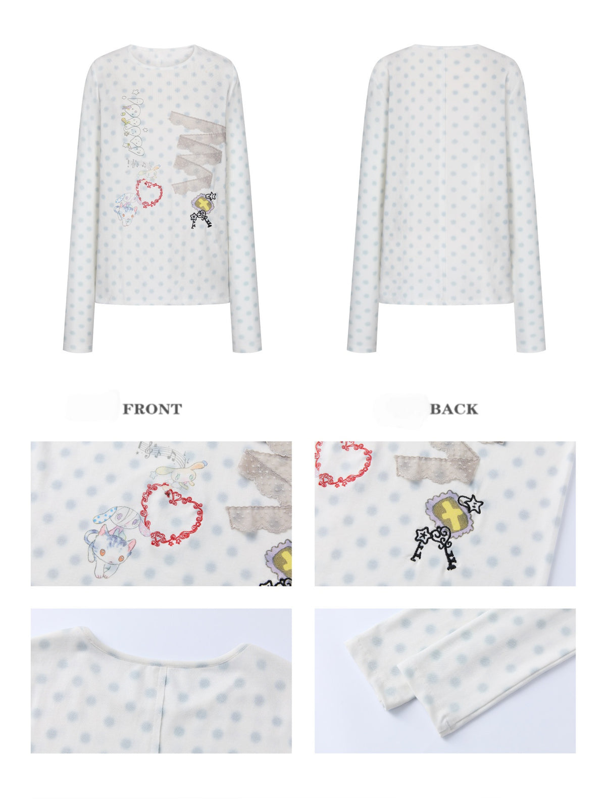Polka Dot College Lace Long-Sleeve T-Shirt【s0000018455】