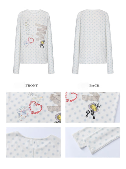 Polka Dot College Lace Long-Sleeve T-Shirt【s0000018455】