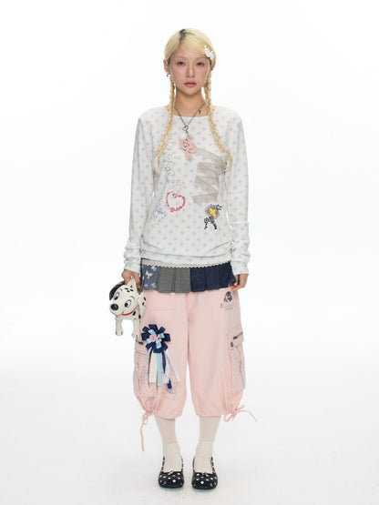 Polka Dot College Lace Long-Sleeve T-Shirt【s0000018455】