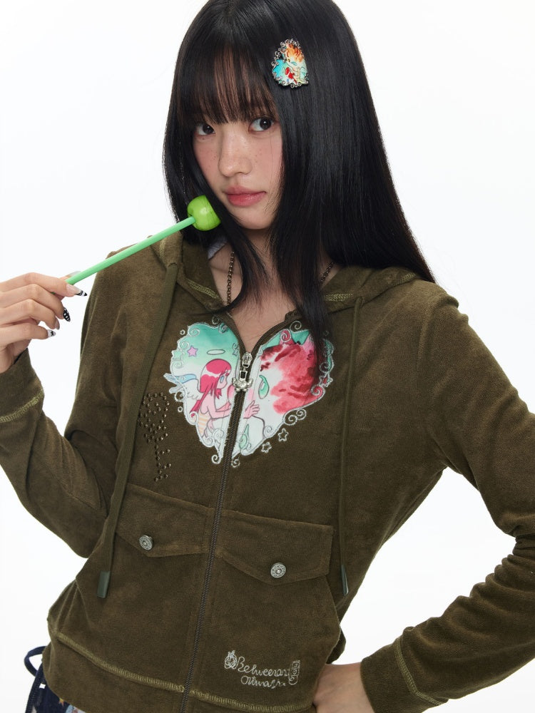 Angel Vortex Heart Embroidered Hoodie【s0000018456】
