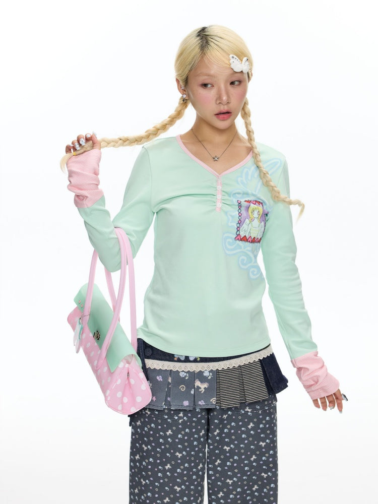 Angel Fake Two-Piece Spliced Striped Long Sleeve T-Shirt【s0000018457】